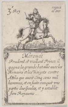 Meroüée / Prudent et vaillant..., from Game of the Kings of France (Jeu des Rois de Fran..., 1644. Creator: Stefano della Bella