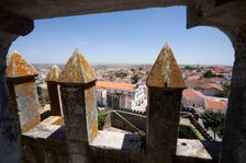 Merlons on the battlements of Beja Castle and view of the city, Beja, Portugal, 2009. Artist: Samuel Magal