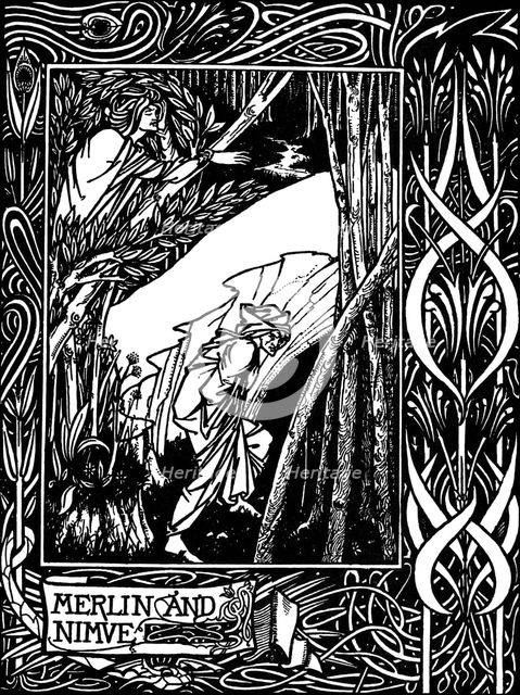 Merlin and Nimue. Illustration to the book Le Morte d'Arthur by Sir Thomas Malory, 1893-1894.
