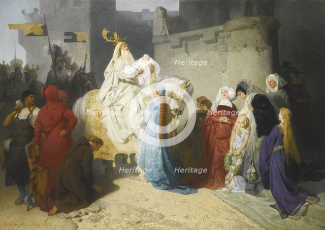 Merlin presenting the future King Arthur, 1873. Artist: Lauffer, Emil Johann (1837-1909)
