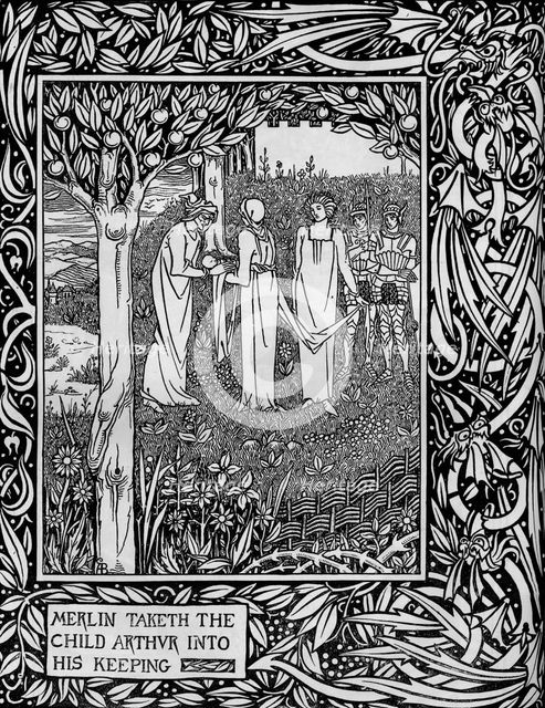 'Merlin Taketh the Child Arthur into His Keeping', c1893. Artist: Aubrey Beardsley.