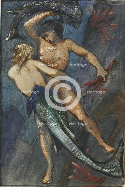 Mermaid and man from Album of forty-eight drawings, c1853-1898. Artist: Sir Edward Coley Burne-Jones.