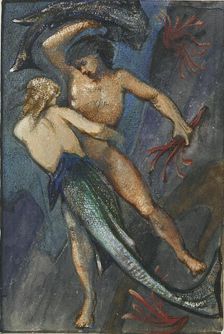 Mermaid and man from Album of forty-eight drawings, c1853-1898. Artist: Sir Edward Coley Burne-Jones