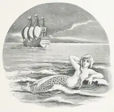 Mermaid and sailing ship, 1888. Creator: Laura Troubridge