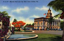 Merrick Park and City Hall, Coral Gables, Florida, USA, 1940