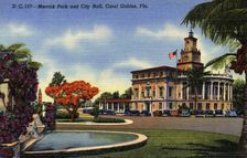 Merrick Park and City Hall, Coral Gables, Florida, USA, 1940