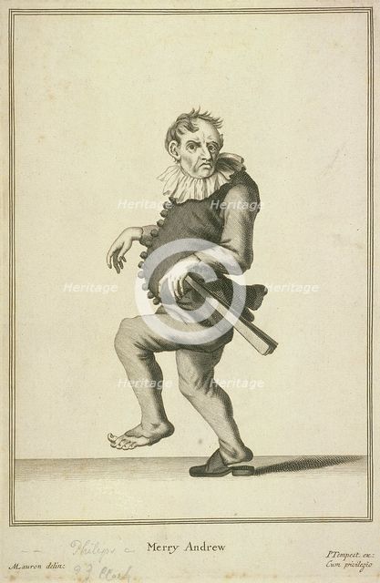 'Merry Andrew', possibly a jester or fool, Cries of London, (c1688?). Artist: Pierce Tempest