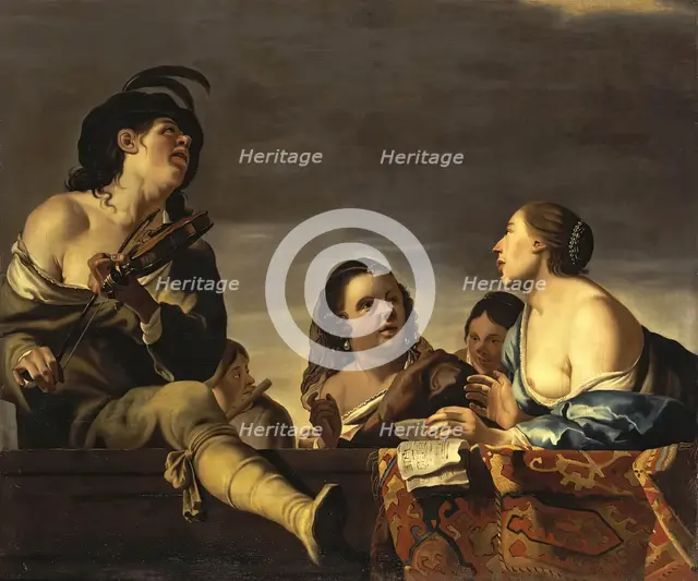 Merry Society with a Violinist, 1640. Creator: Jan Gerritsz van Bronckhorst.