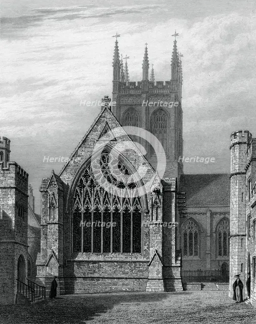 Merton College Chapel, from the quadrangle, Oxford, 1834.Artist: John Le Keux