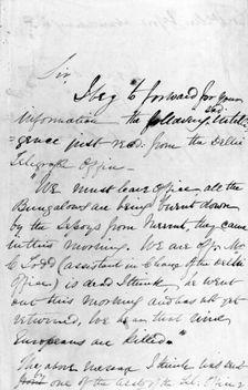 Message communicating the outbreak of the Indian Mutiny, 1857. Creator: Unknown