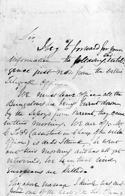 Message communicating the outbreak of the Indian Mutiny, 1857. Creator: Unknown.