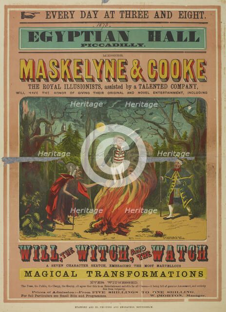 Messrs. Maskelyne and Cooke present Will, the Witch and the Watch at the Egyptian Hall..., 1873.  Creator: Unknown.