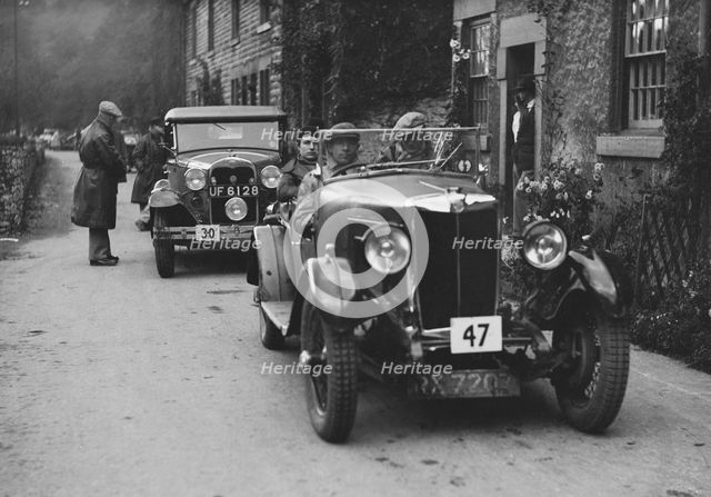 MG 18/80 of CF Dobson and Ford Model A of EAL Midgley at the MCC Sporting Trial, 1930. Artist: Bill Brunell.