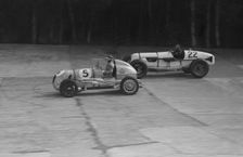 MG and Bowler-Hofman Special competing in the BRDC 500 Mile Race, Brooklands, 1937. Artist: Bill Brunell