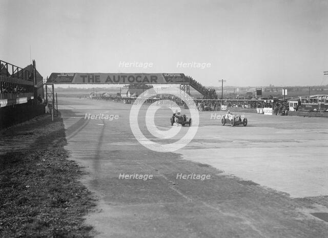 MG C types of the Earl of March and Harold Parker, BRDC 500 Mile Race, Brooklands, 1931. Artist: Bill Brunell.
