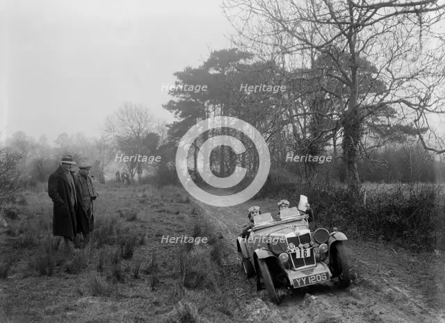 MG F type of D Impanni at the Sunbac Colmore Trial, near Winchcombe, Gloucestershire, 1934. Artist: Bill Brunell.