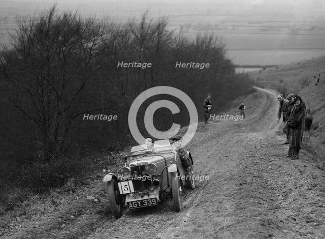 MG J2 competing in a trial, Crowell Hill, Chinnor, Oxfordshire, 1930s. Artist: Bill Brunell.