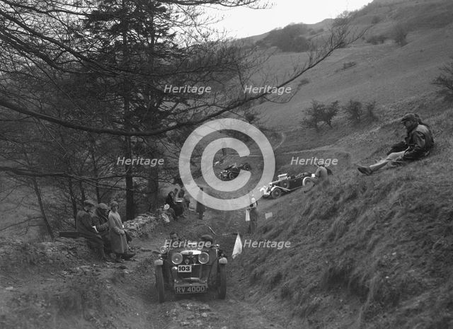 MG J2 competing in the MG Car Club Abingdon Trial/Rally, 1939. Artist: Bill Brunell.