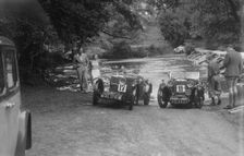 MG J2 and MG D type at the Mid Surrey AC Barnstaple Trial, Tarr Steps, Exmoor, 1934. Artist: Bill Brunell