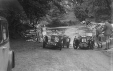 MG J2 and MG D type at the Mid Surrey AC Barnstaple Trial, Tarr Steps, Exmoor, 1934. Artist: Bill Brunell