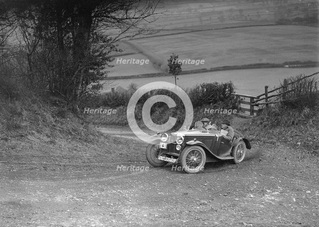 MG J2 of AJ Milburn competing in the MG Car Club Midland Centre Trial, 1938. Artist: Bill Brunell.