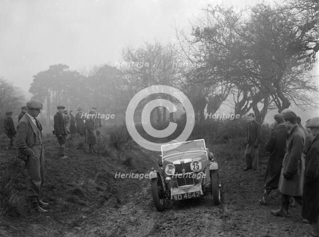 MG J2 of AR Taylor at the Sunbac Colmore Trial, near Winchcombe, Gloucestershire, 1934. Artist: Bill Brunell.