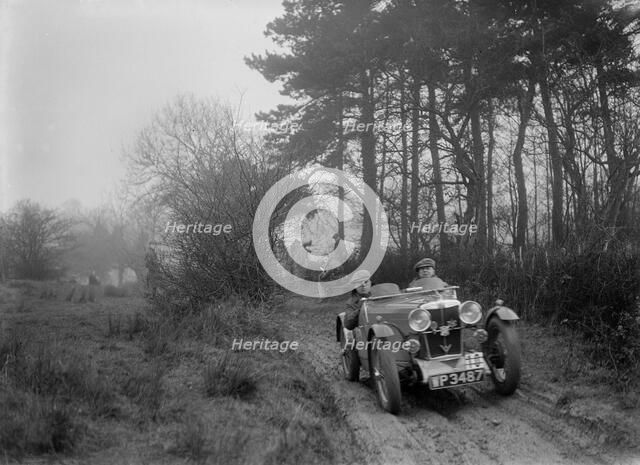 MG J2 of Bernard Bray at the Sunbac Colmore Trial, near Winchcombe, Gloucestershire, 1934. Artist: Bill Brunell.