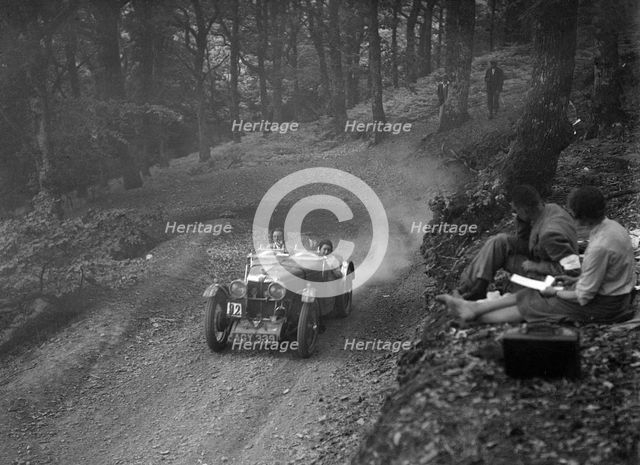 MG J2 of Doreen Evans taking part in the B&HMC Brighton-Beer Trial, Fingle Bridge Hill, Devon, 1934. Artist: Bill Brunell.