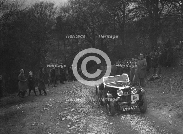 MG J2 of Mrs MM Riley climbing Nailsworth Ladder, Sunbac Colmore Trial, Gloucestershire, 1934. Artist: Bill Brunell.