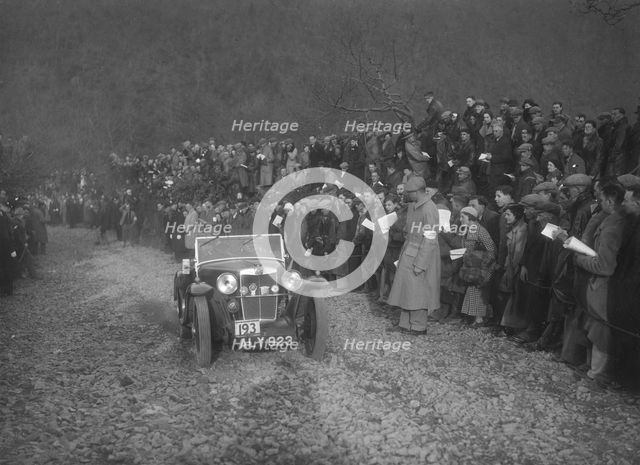 MG J2 of WH Edwards competing in the MCC Lands End Trial, Beggars Roost, Devon, 1936. Artist: Bill Brunell.