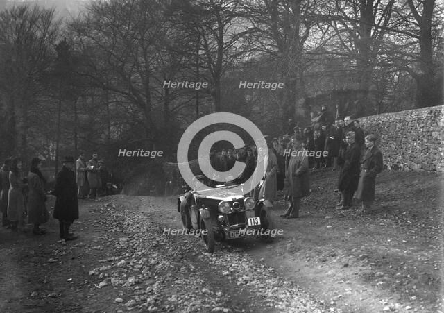 MG J2 of WH Haden climbing Nailsworth Ladder, Sunbac Colmore Trial, Gloucestershire, 1934. Artist: Bill Brunell.