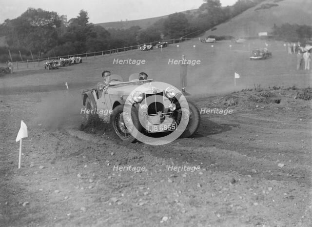 MG of L Welch of the Three Musketeers team at the Singer CC Rushmere Hill Climb, Shropshire 1935. Artist: Bill Brunell.