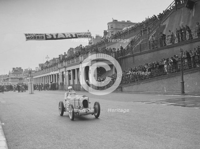 MG leaving the starting line in the Brighton Speed Trials, 1938. Artist: Bill Brunell.
