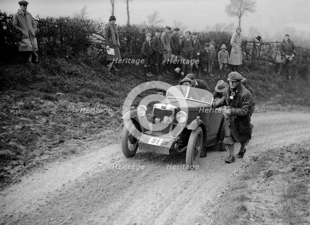 MG M type of JB Carver competing in the NWLMC London-Gloucester Trial, 1931. Artist: Bill Brunell.