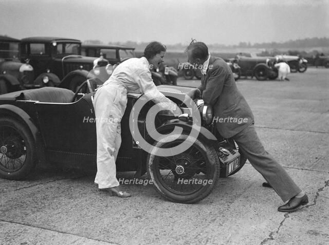 MG M type at Brooklands. Artist: Bill Brunell.