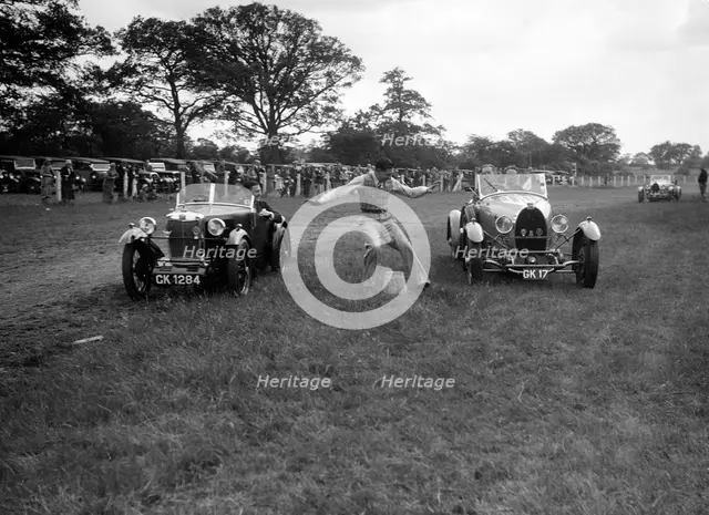 MG M type and Bugatti Type 43 taking part in the Bugatti Owners Club gymkhana, 5 July 1931. Artist: Bill Brunell.