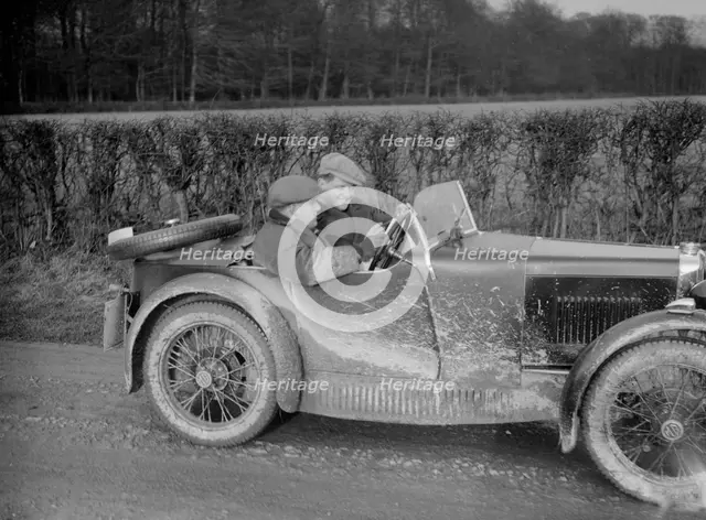 MG M Type competing in the MG Car Club Trial, 1931. Artist: Bill Brunell.