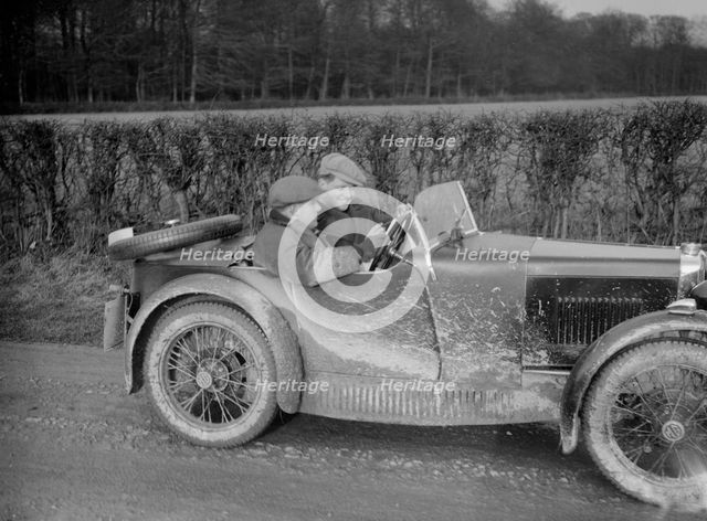 MG M Type competing in the MG Car Club Trial, 1931. Artist: Bill Brunell.