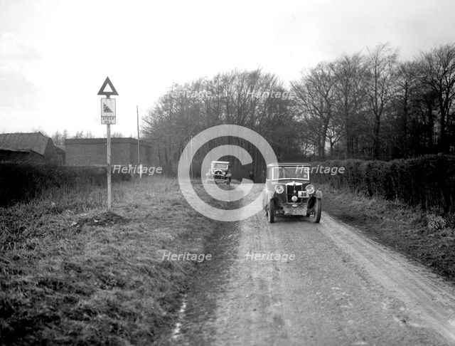 MG M Type Sportsmans Coupe driven by Cecil Kimber in a motoring trial, c1930s Artist: Bill Brunell.