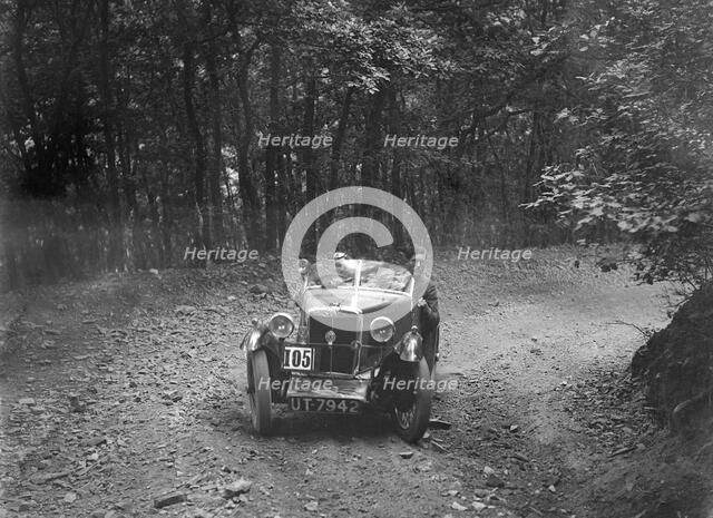 MG M type taking part in the B&HMC Brighton-Beer Trial, Fingle Bridge Hill, Devon, 1934. Artist: Bill Brunell.