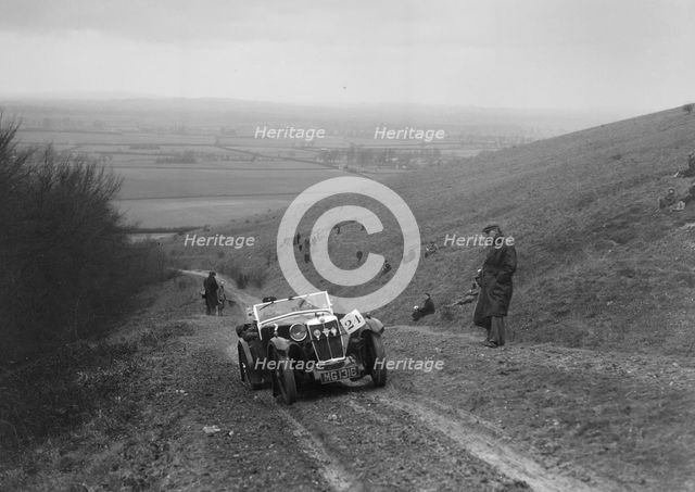 MG Magna competing in a trial, Crowell Hill, Chinnor, Oxfordshire, 1930s. Artist: Bill Brunell.