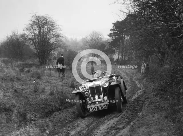 MG Magna of AJV Merritt at the Sunbac Colmore Trial, near Winchcombe, Gloucestershire, 1934. Artist: Bill Brunell.