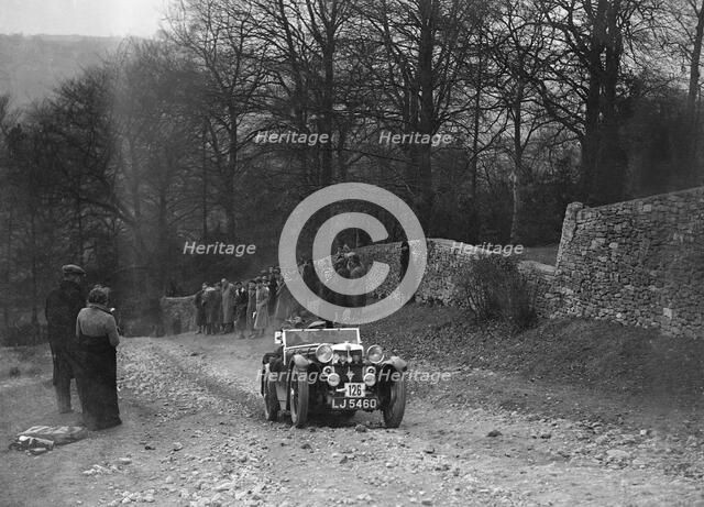 MG Magna of EH Banfield climbing Nailsworth Ladder, Sunbac Colmore Trial, Gloucestershire, 1934. Artist: Bill Brunell.