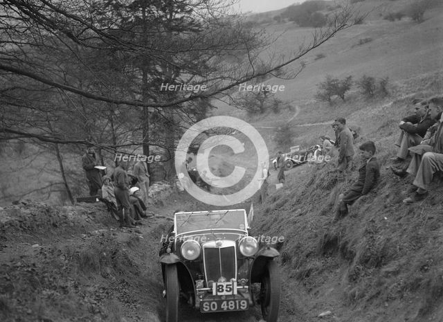 MG Magna of MWB Fraser competing in the MG Car Club Abingdon Trial/Rally, 1939. Artist: Bill Brunell.