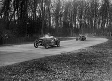 MG Magnette and Frazer-Nash Byfleet II racing at Donington Park, Leicestershire, 1930s. Artist: Bill Brunell