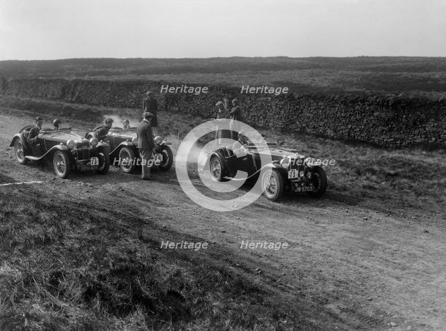 MG Magnette and two MG PAs at the Sunbac Inter-Club Team Trial, 1935. Artist: Bill Brunell.
