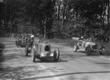 MG Magnette, Bugatti Type 37A and Alta, Donington Park Race Meeting, Leicestershire, 1935. Artist: Bill Brunell