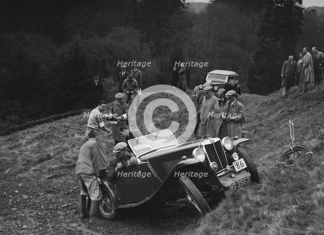 MG Magnette of AW Morrish competing in the MCC Edinburgh Trial, Roxburghshire, Scotland, 1938. Artist: Bill Brunell.