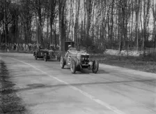 MG Magnette leading a Frazer-Nash Shelsley at Donington Park, Leicestershire, 1930s. Artist: Bill Brunell