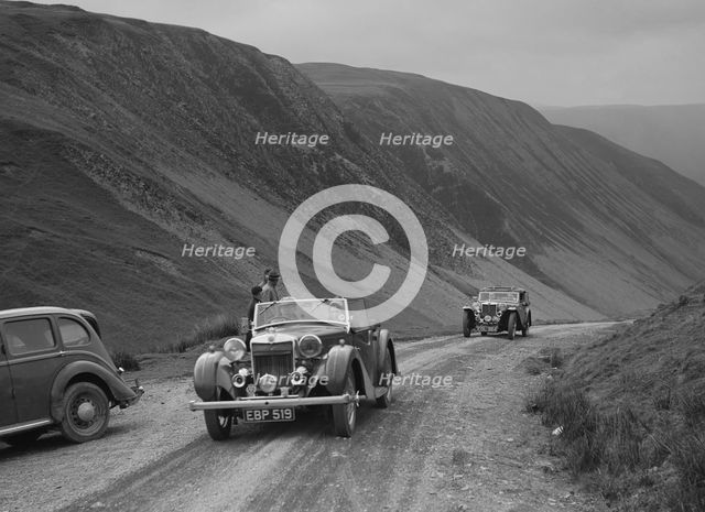 MG SA and MG TA Tickford competing in the MG Car Club Abingdon Trial/Rally, 1939. Artist: Bill Brunell.